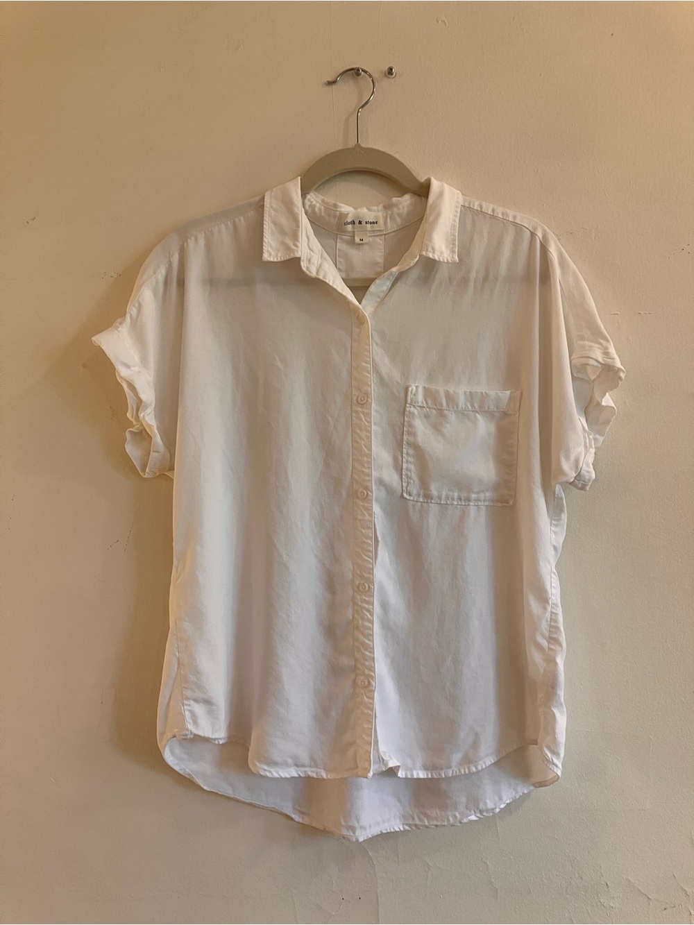 Cloth + Stone soft white raglan sleeve button down tee 100% tencel lyocell